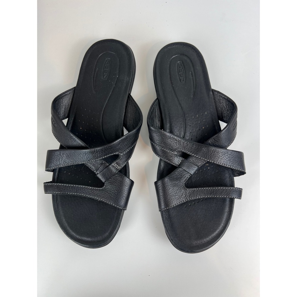 KEEN Rose City Slide Sandals‎ US 11 Black Leather Comfort Walking Shoes Travel